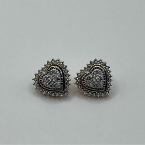Two Tone Heart Earring Studs Sterling Silver